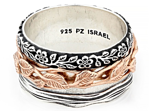 Antiqued Leaf Spinner Nature Ring - .925 Sterling Silver Band (Sizes 7-13)