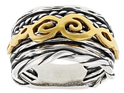 Two-Tone Sterling Silver & 14K Gold Over Silver Multi-Row Textured Ring