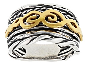 Two-Tone Sterling Silver & 14K Gold Over Silver Multi-Row Textured Ring