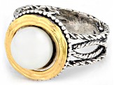 Cultured Freshwater Pearl Two-Tone Sterling Silver & 14K Gold Over Silver Textured Ring, 8.5-9mm