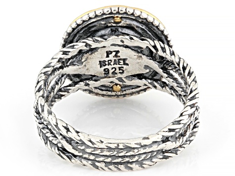 Cultured Freshwater Pearl Two-Tone Sterling Silver & 14K Gold Over Silver Textured Ring, 8.5-9mm