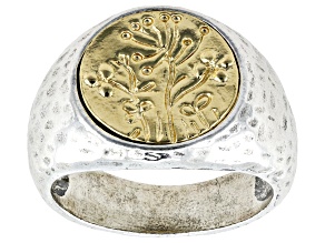 Two-Tone Sterling Silver & 14K Gold Over Silver Hammered Floral Ring