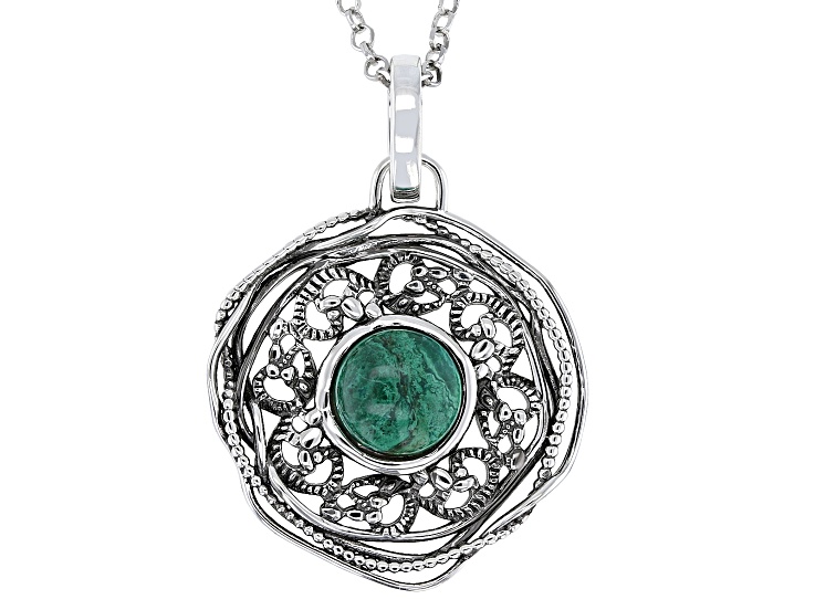 Eilat Stone Sterling Silver Enhancer Pendant With 18" Rolo Chain