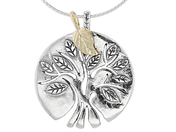 Sterling Silver & 14K Gold Over Sterling Silver Tree of Life, Leaf Pendant With 18" Box Chain