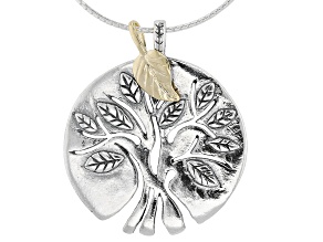 Sterling Silver & 14K Gold Over Sterling Silver Tree of Life, Leaf Pendant With 18" Box Chain