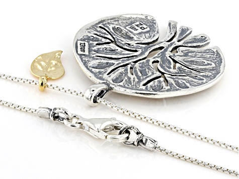 Sterling Silver & 14K Gold Over Sterling Silver Tree of Life, Leaf Pendant With 18" Box Chain
