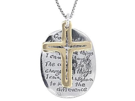 Sterling Silver & 14K Gold Over Sterling Silver Cross & Serenity Prayer Pendant With 18" box Chain