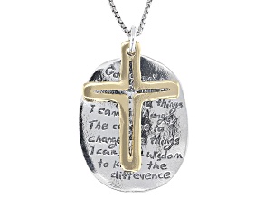 Sterling Silver & 14K Gold Over Sterling Silver Cross & Serenity Prayer Pendant With 18" box Chain