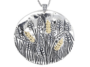 Two-Tone Sterling Silver & 14K Yellow Gold Over Silver Wheat Design Pendant With 18" Box Chain