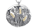 Two-Tone Sterling Silver & 14K Yellow Gold Over Silver Wheat Design Pendant With 18" Box Chain