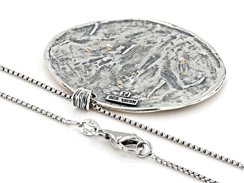 Two-Tone Sterling Silver & 14K Yellow Gold Over Silver Wheat Design Pendant With 18" Box Chain