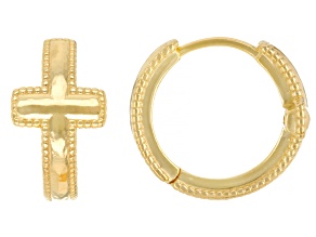 14K Yellow Gold Over Sterling Silver Cross Huggie Earrings