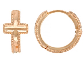 14K Rose Gold Over Sterling Silver Cross Huggie Earrings