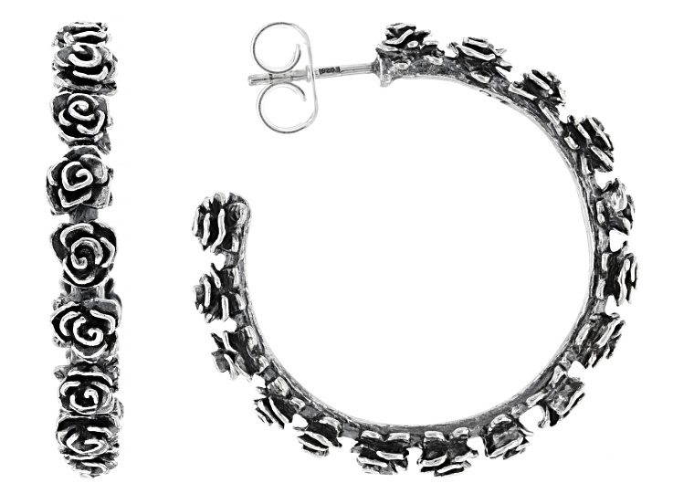 Sterling Silver Rose Hoop Earrings
