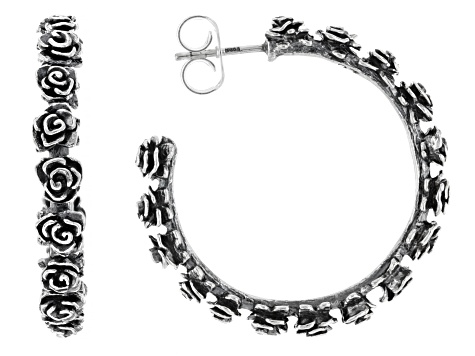 Sterling Silver Rose Hoop Earrings