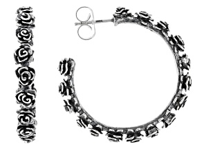 Sterling Silver Rose Hoop Earrings