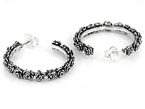 Sterling Silver Rose Hoop Earrings