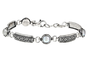 Cultured Freshwater Pearl Sterling Silver Floral Design Station Bracelet, 6.5-7mm