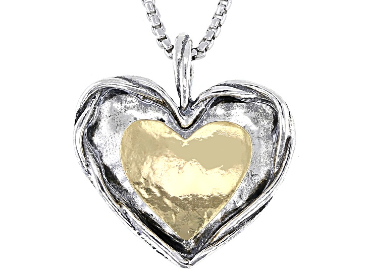 Two-Tone Sterling Silver & 14k Gold Over Sterling Silver Heart Pendant & Chain