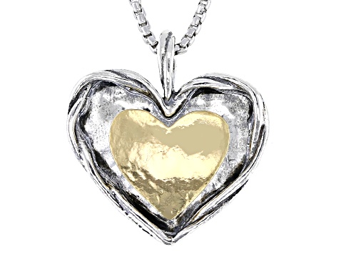 Two-Tone Sterling Silver & 14k Gold Over Sterling Silver Heart Pendant & Chain