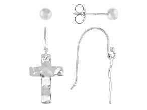 Sterling Silver Cross & Stud Earring Set
