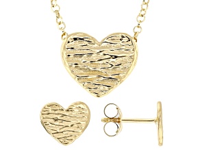 14K Gold Over Sterling Silver Textured Heart Earring & Necklace Set