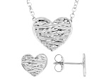 Sterling Silver Textured Heart Earring & Necklace Set - SPZ333B | JTV