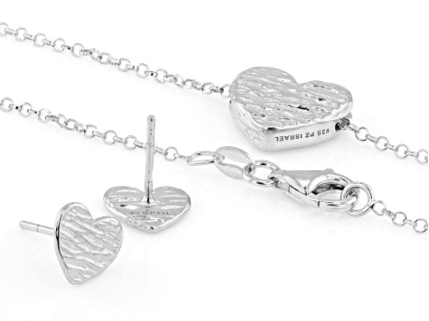 Sterling Silver Textured Heart Earring & Necklace Set - SPZ333B | JTV