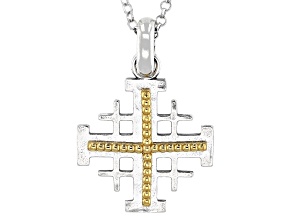 Two-Tone Sterling Silver & 14K Gold Over Silver Jerusalem Cross Enhancer With 18" Chain