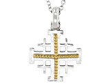 Two-Tone Sterling Silver & 14K Gold Over Silver Jerusalem Cross Pendant With 18" Chain
