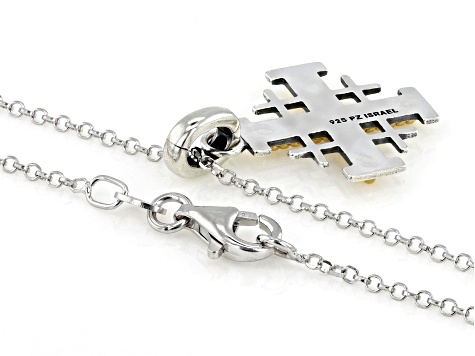 Two-Tone Sterling Silver & 14K Gold Over Silver Jerusalem Cross Pendant With 18" Chain