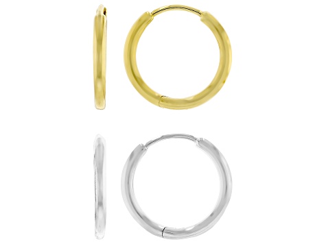 Sterling Silver & 14K Gold Over Sterling Silver Huggie Hoop Earring Set of 2