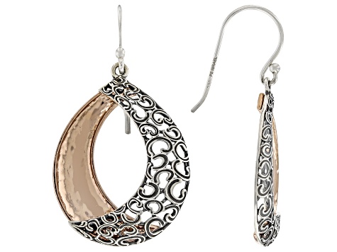 Two-Tone 14K Rose Gold Over Silver & Sterling Silver Textured Earrings