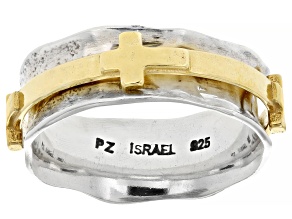 14K Yellow Gold Over Sterling Silver Cross Spinner Ring