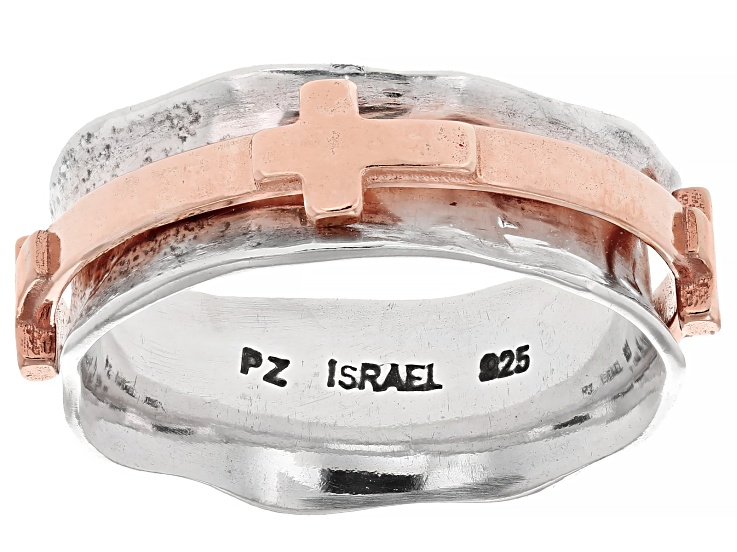 14K Rose Gold Over Sterling Silver Cross Spinner Ring