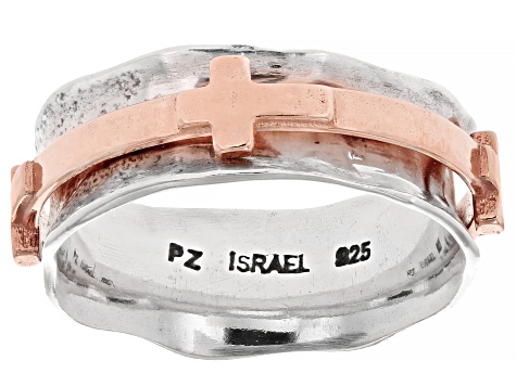 14K Rose Gold Over Sterling Silver Cross Spinner Ring