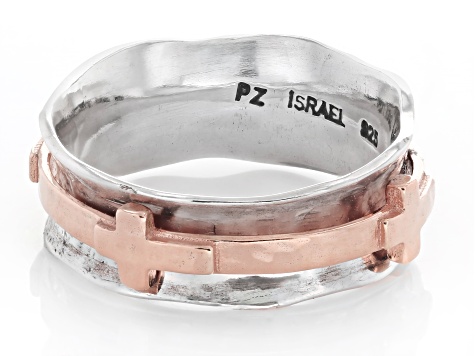 14K Rose Gold Over Sterling Silver Cross Spinner Ring