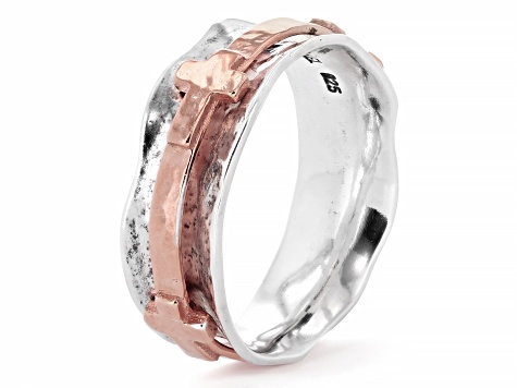 14K Rose Gold Over Sterling Silver Cross Spinner Ring