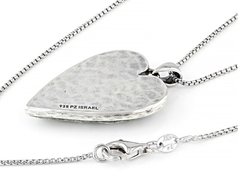32x22mm Roman Glass Sterling Silver Elongated Heart Pendant With 18" Box Chain