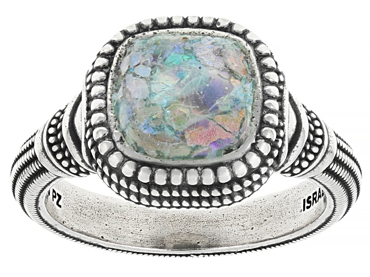 Roman Glass Sterling Silver Ring, 8mm