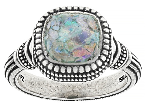Roman Glass Sterling Silver Ring, 8mm