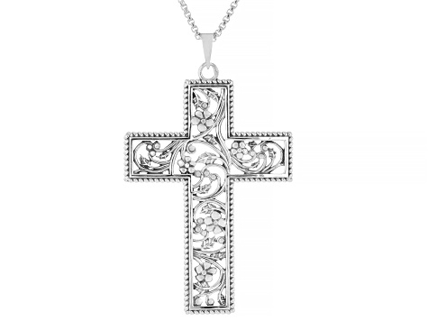 Sterling Silver Lace Cross Pendant With 18"L Box Chain