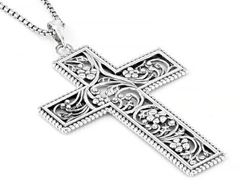 Sterling Silver Lace Cross Pendant With 18"L Box Chain