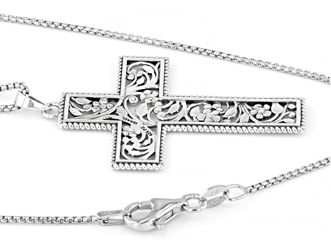 Sterling Silver Lace Cross Pendant With 18"L Box Chain