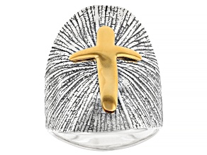 Two Tone Sterling Silver & 14K Gold Over Silver Cross Ring
