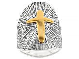 Two Tone Sterling Silver & 14K Gold Over Silver Cross Ring