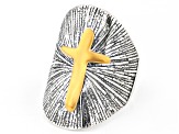 Two Tone Sterling Silver & 14K Gold Over Silver Cross Ring