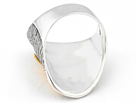 Two Tone Sterling Silver & 14K Gold Over Silver Cross Ring