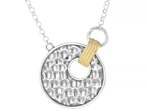 Two Tone Sterling Silver & 14K Gold Over Silver Hammered Necklace