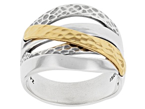 Two Tone Sterling Silver & 14K Gold Over Silver Textured Ring